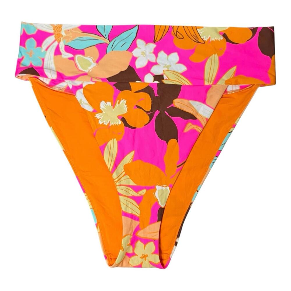 Aerie Swim Bottom Womens Pink Floral Banded High Cut Cheeky Bikini Tropical XXL - Picture 3 of 10